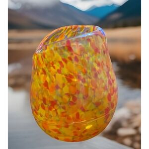 Art Deco Hand Blown End of Day Spatter Glass Vase Tea Light Jar Oranges Money